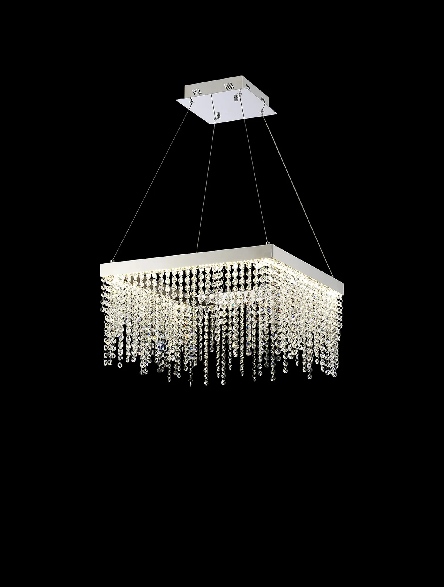 Bano Polished Chrome Crystal Ceiling Lights Diyas Ringed & Square Crystal Fittings